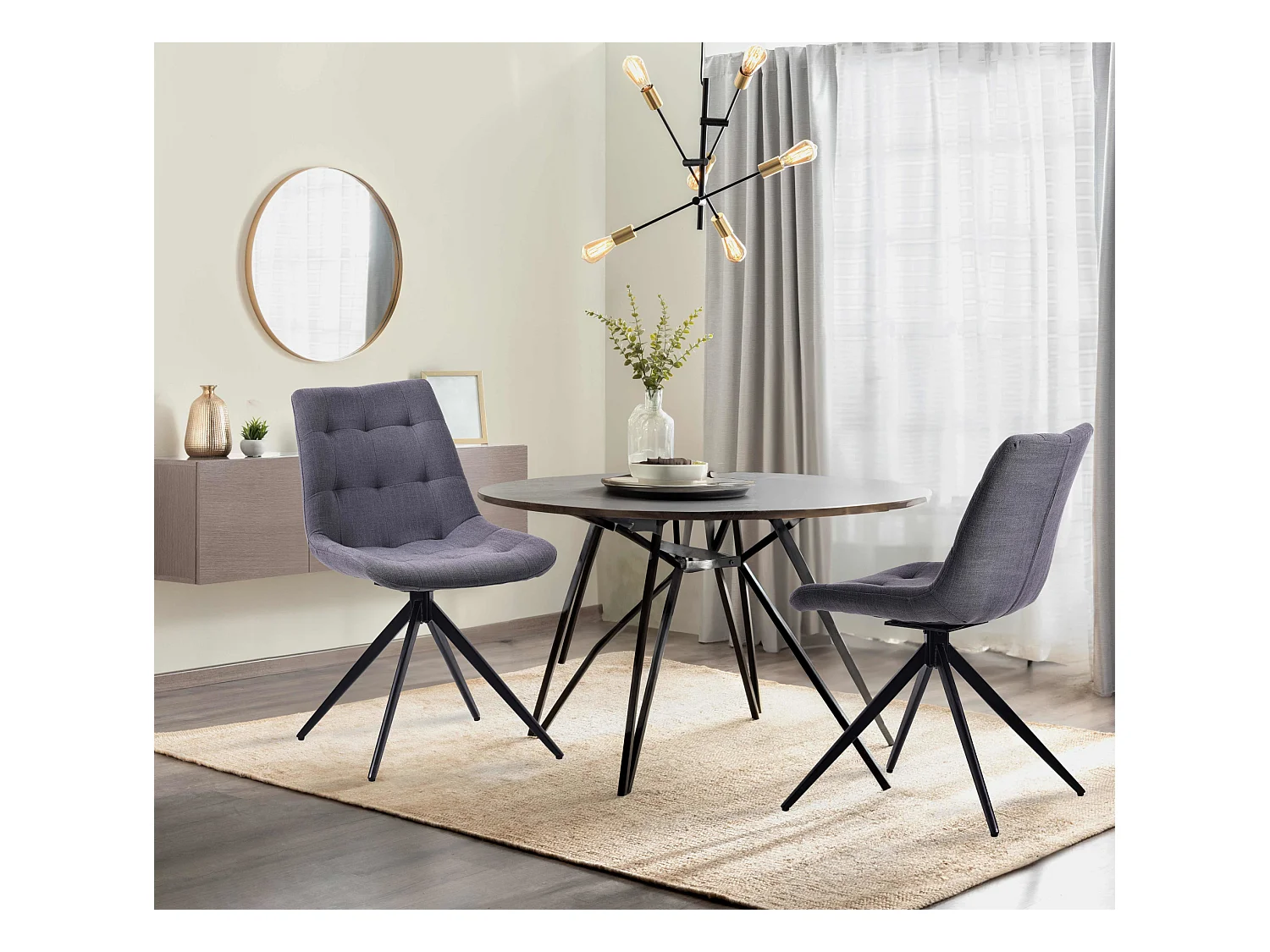 Lot de 2  chaise salle à manger - Tissu - Gris foncé - Merna