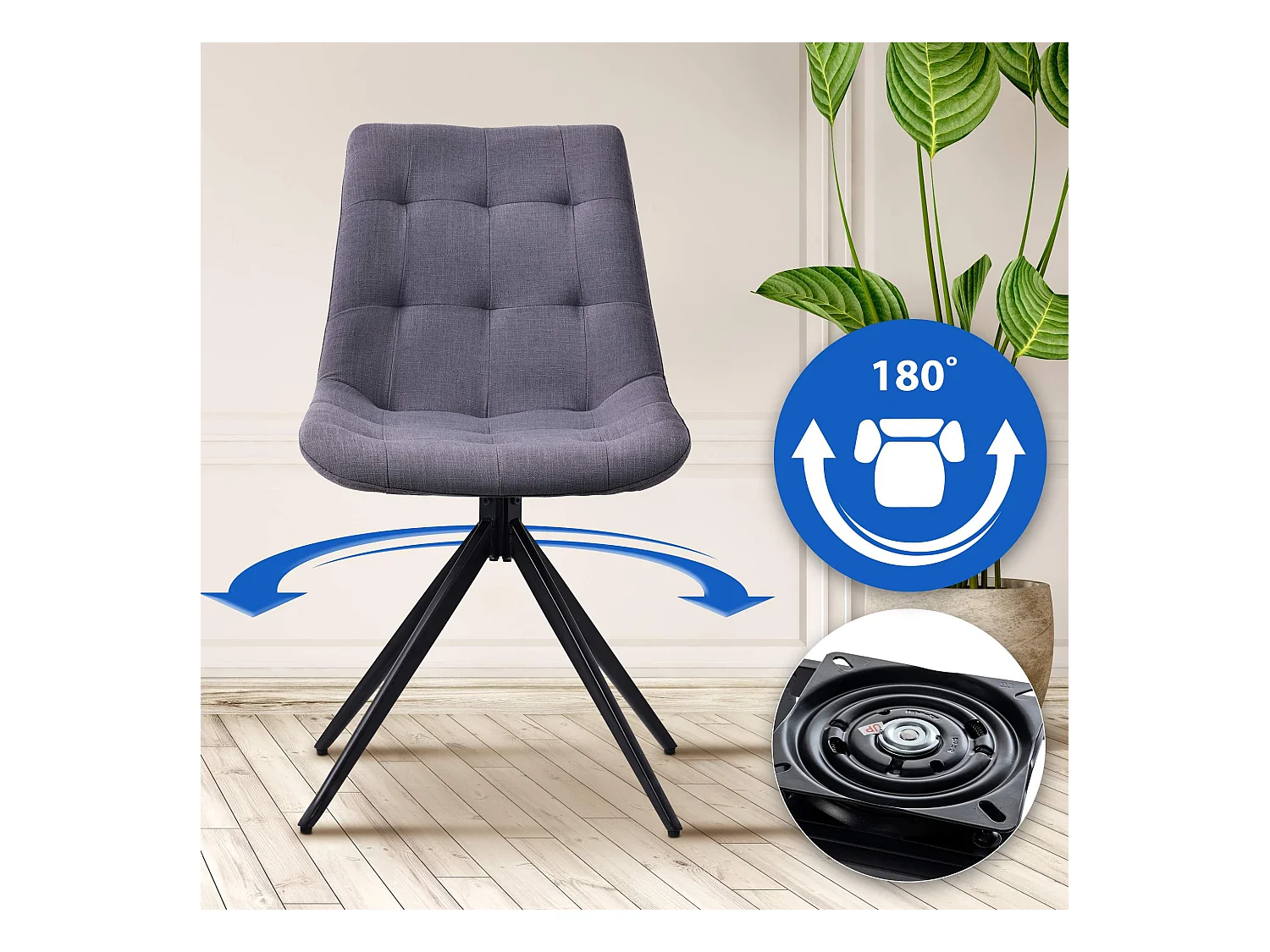 Lot de 2  chaise salle à manger - Tissu - Gris foncé - Merna