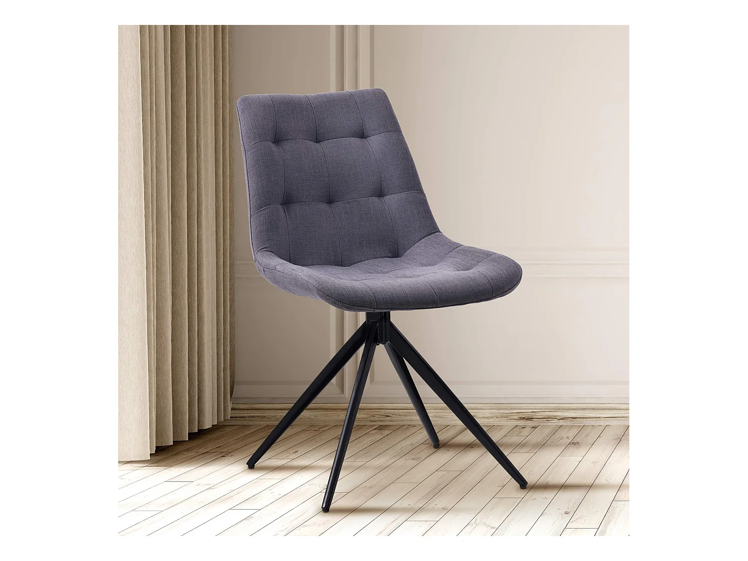 Lot de 2  chaise salle à manger - Tissu - Gris foncé - Merna