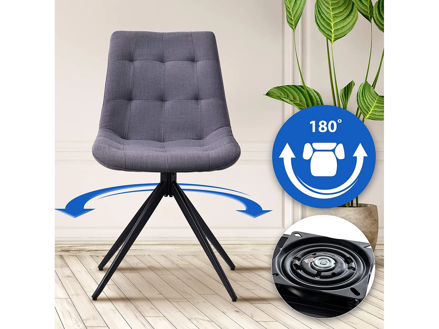 Lot de 2  chaise salle à manger - Tissu - Gris foncé - Merna