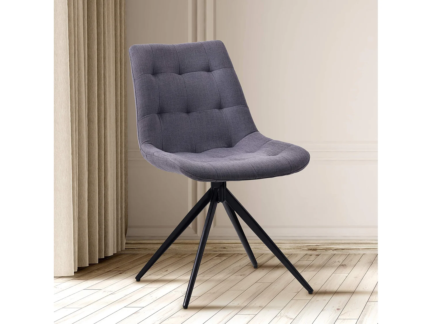 Lot de 2  chaise salle à manger - Tissu - Gris foncé - Merna