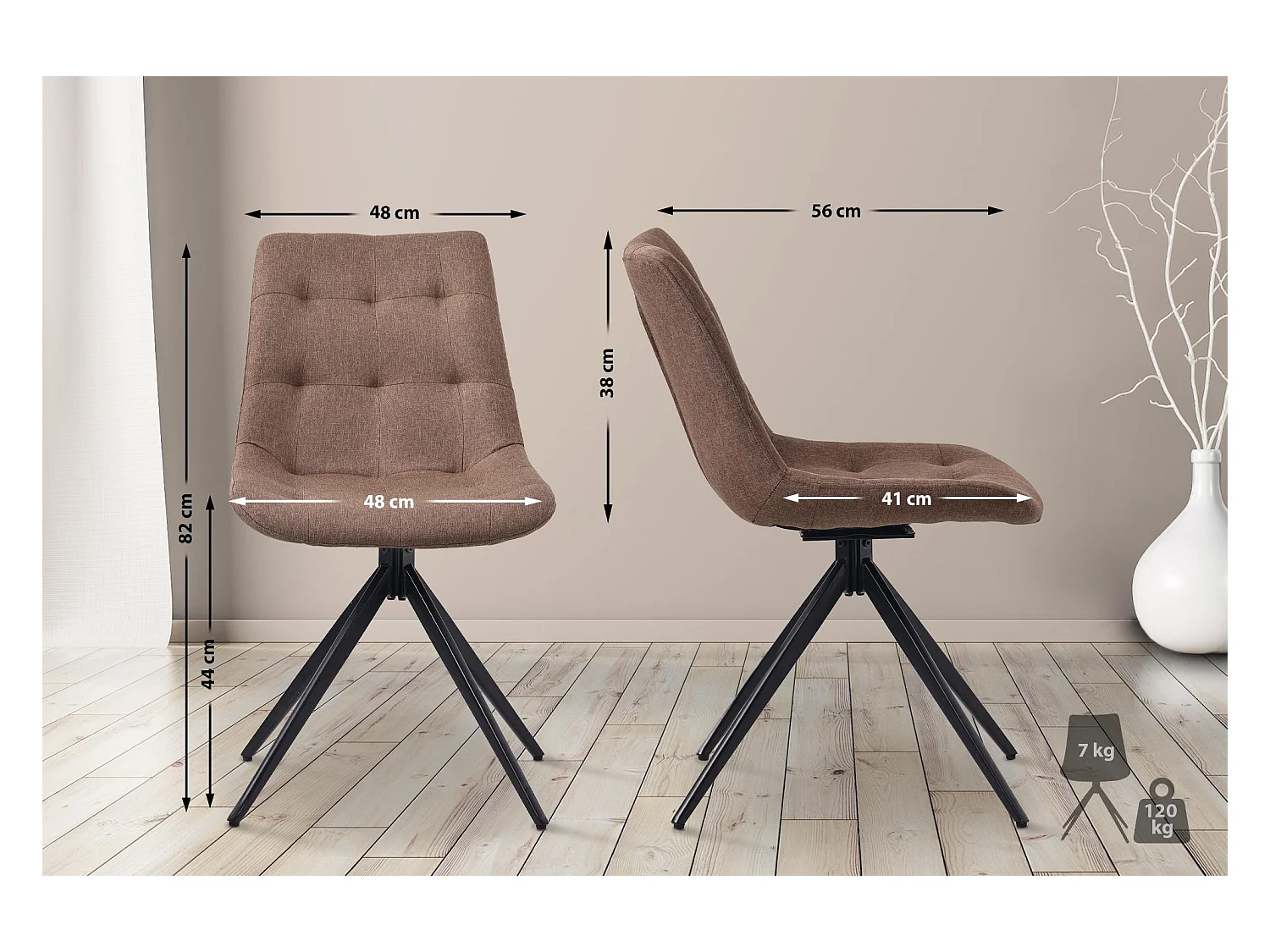 Lot de 2  chaise salle à manger - Tissu - Taupe - Merna