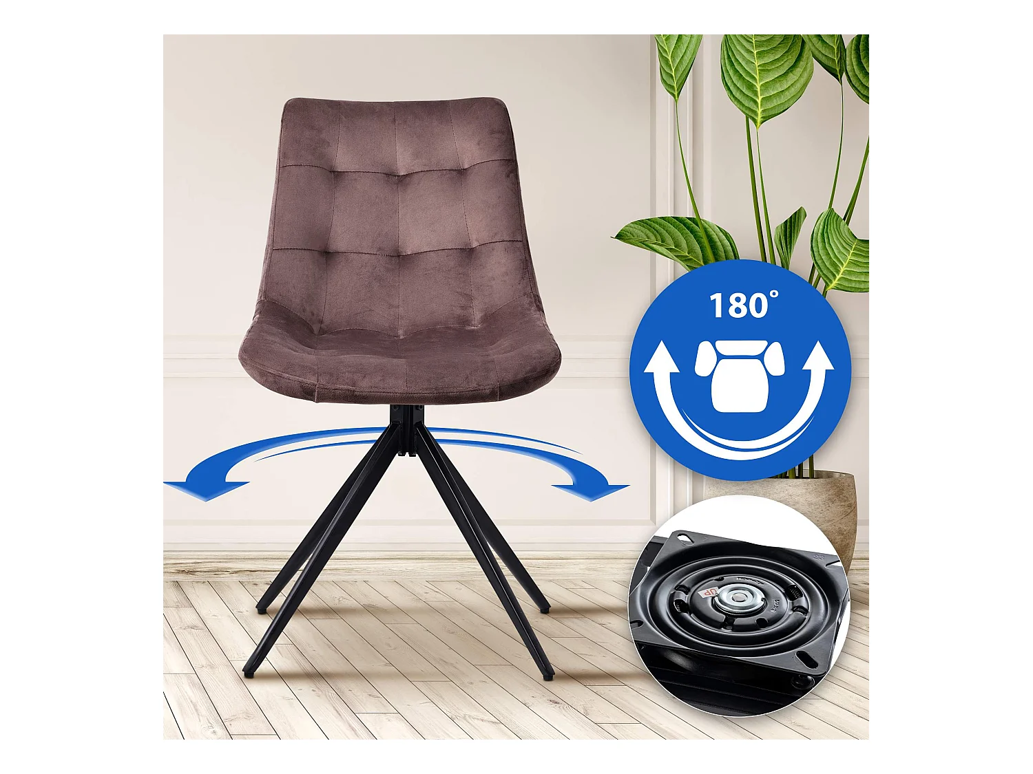 Lot de 2  chaise salle à manger - Velours - Marron - Merna