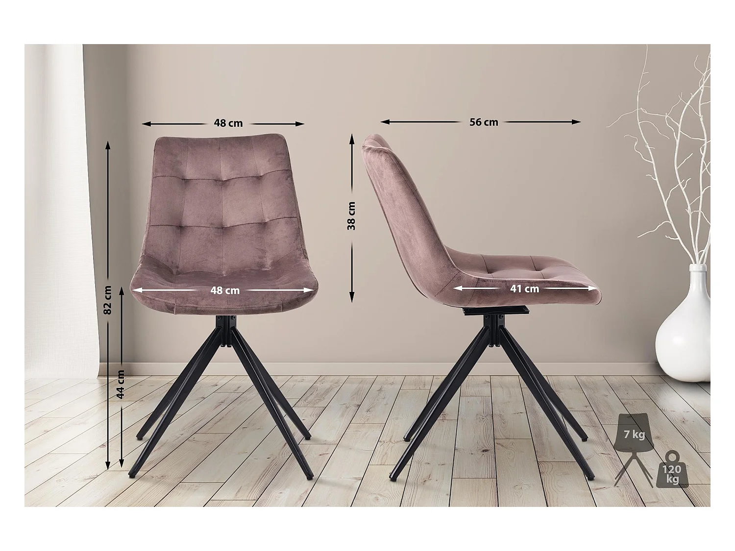 Lot de 2  chaise salle à manger - Velours - Marron - Merna