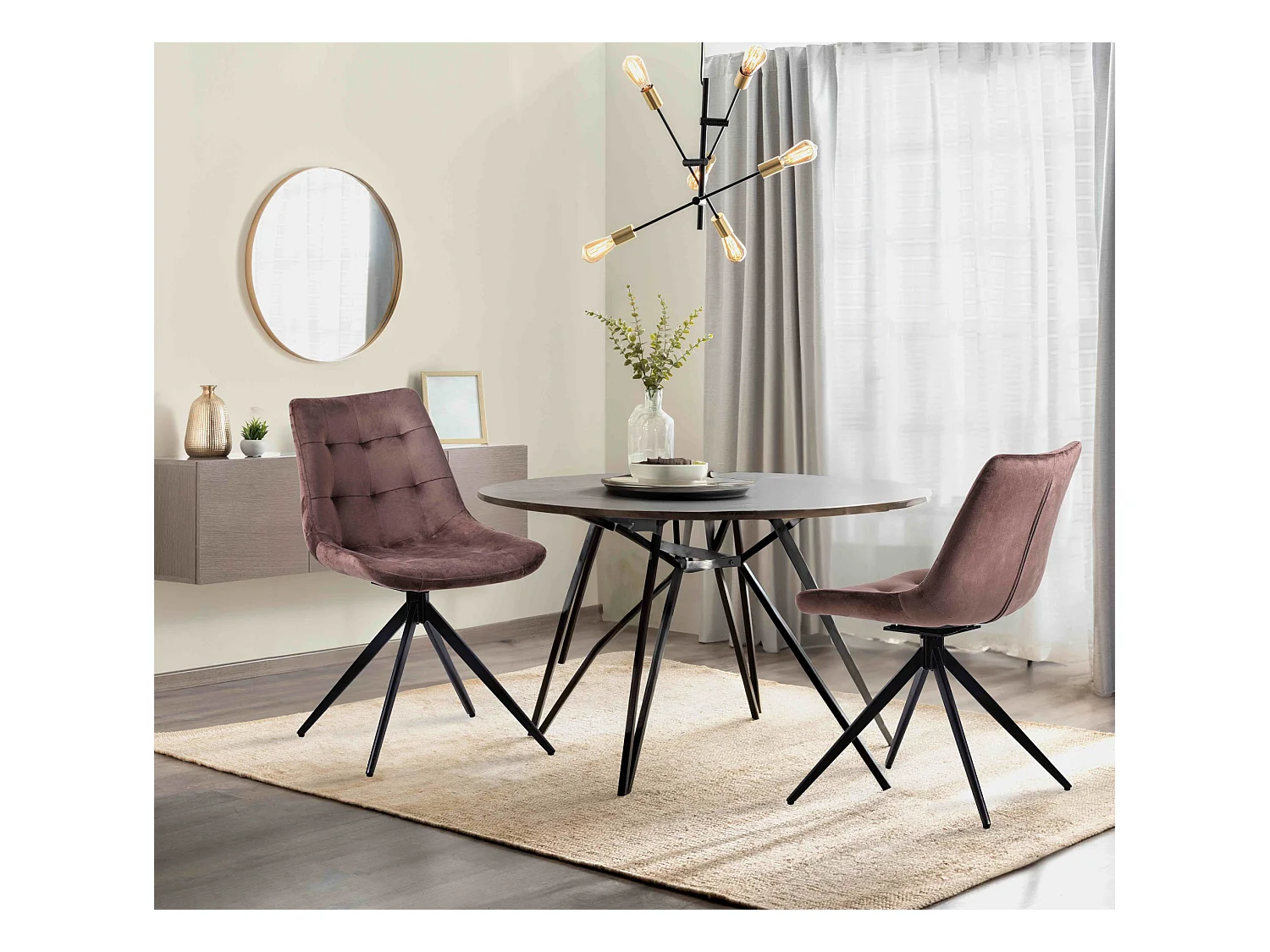 Lot de 2  chaise salle à manger - Velours - Marron - Merna