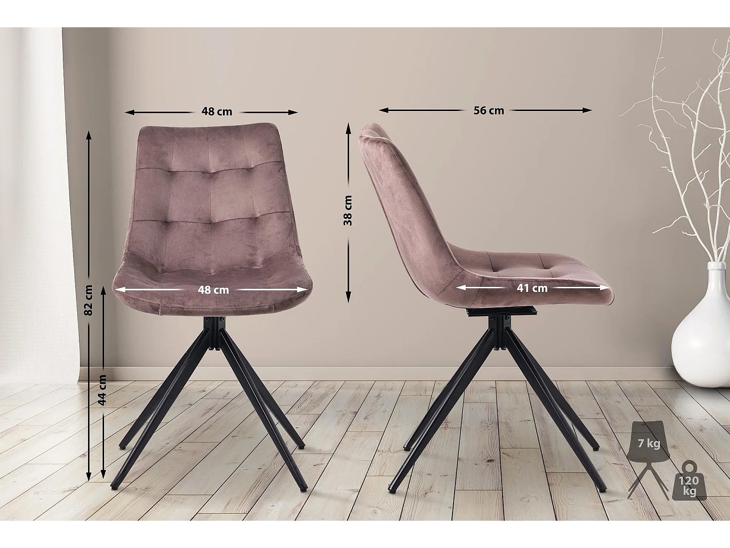 Lot de 2  chaise salle à manger - Velours - Marron - Merna