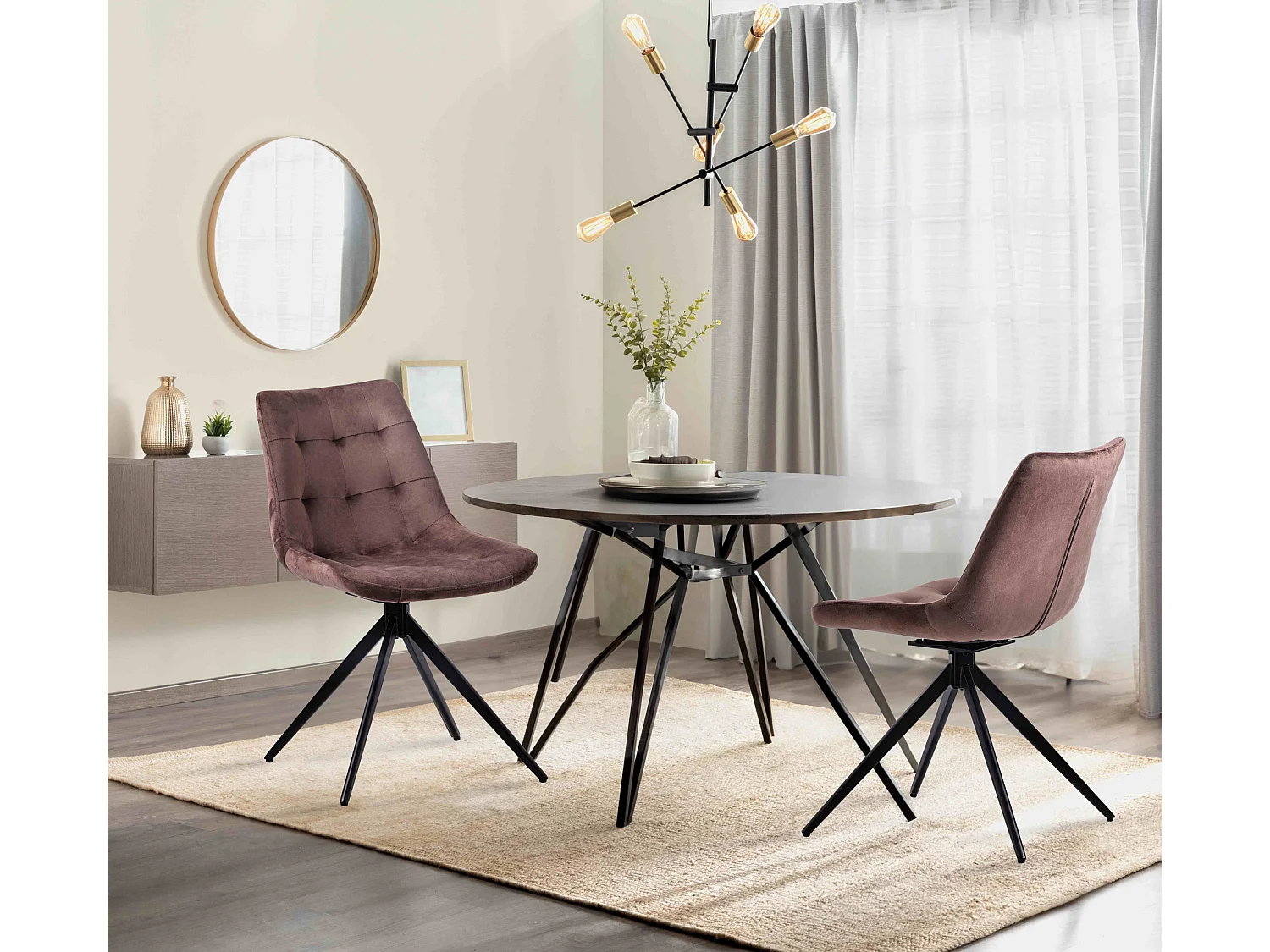 Lot de 2  chaise salle à manger - Velours - Marron - Merna