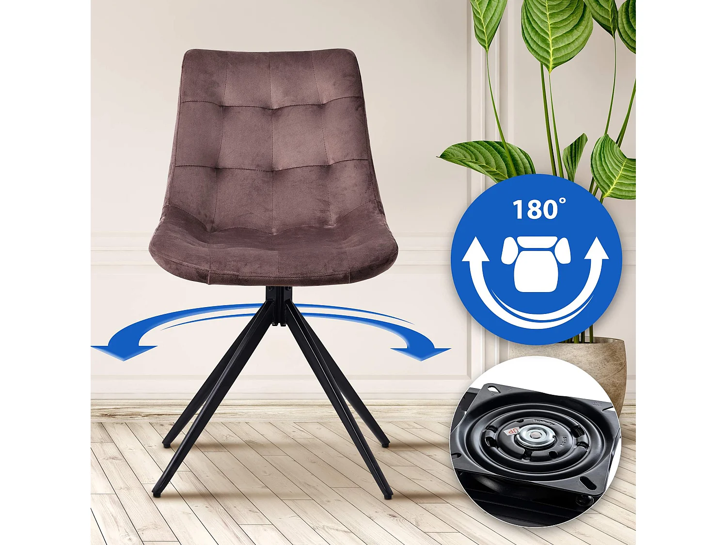 Lot de 2  chaise salle à manger - Velours - Marron - Merna