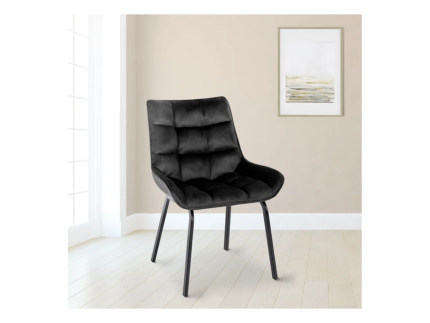 Lot de 2  chaise salle à manger - Velours - Noir - Saranda