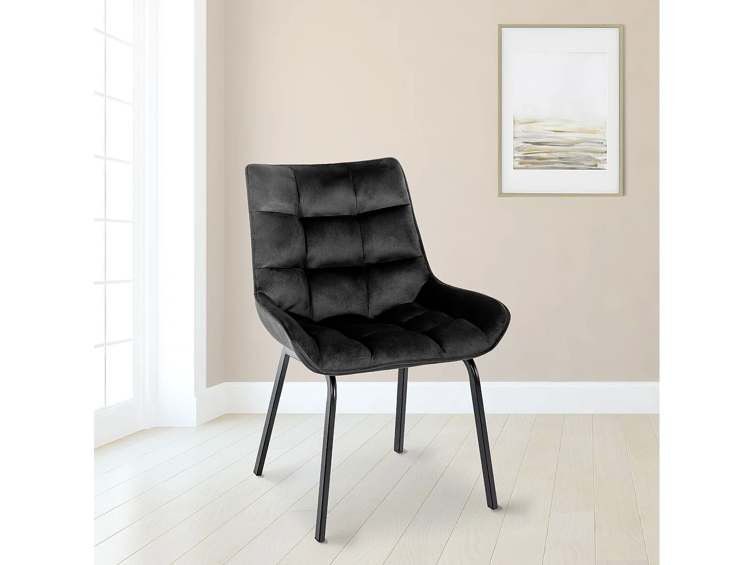 Lot de 2  chaise salle à manger - Velours - Noir - Saranda