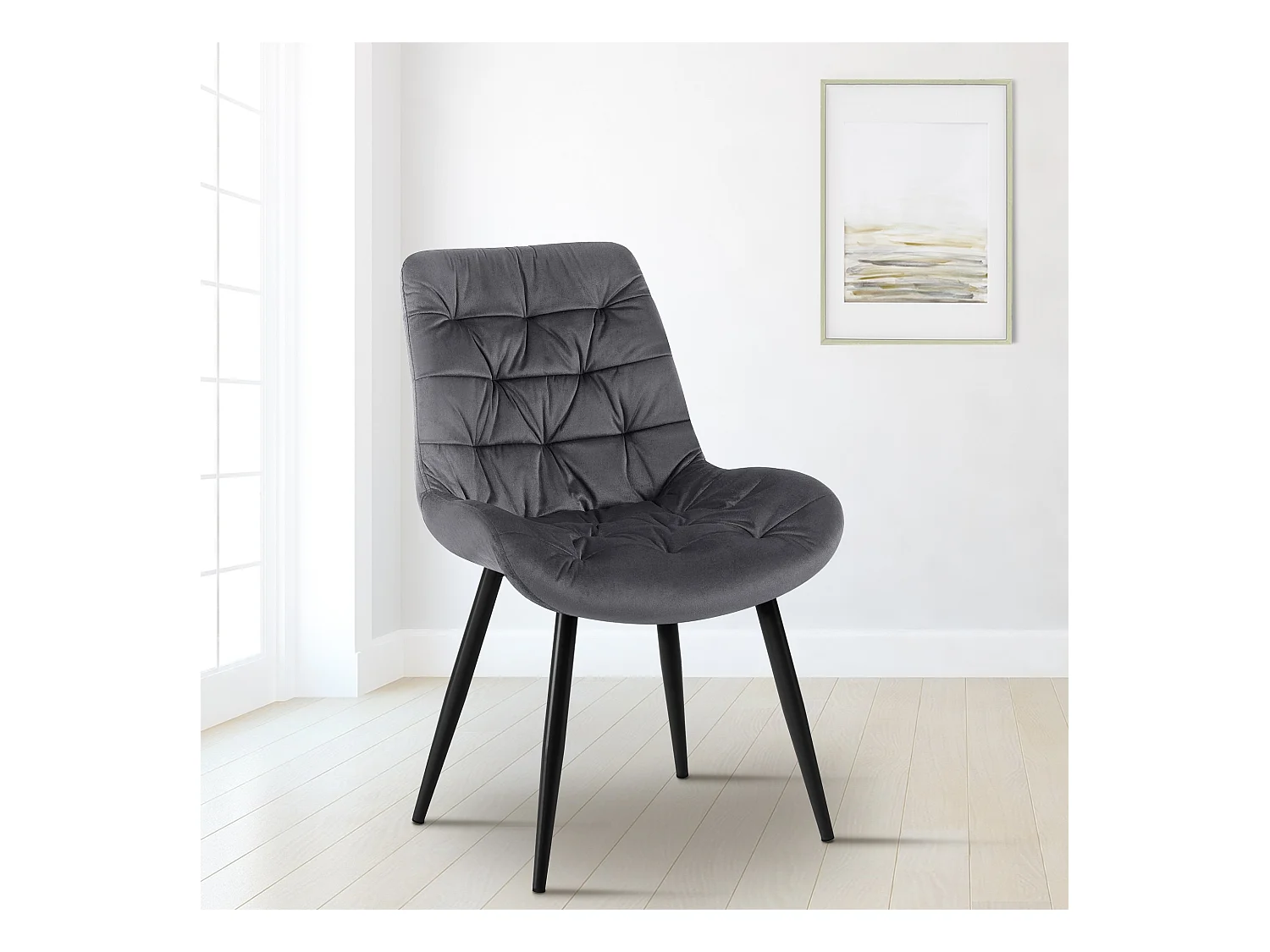 Lot de 2  chaise salle à manger - Velours - Gris foncé - Rossford