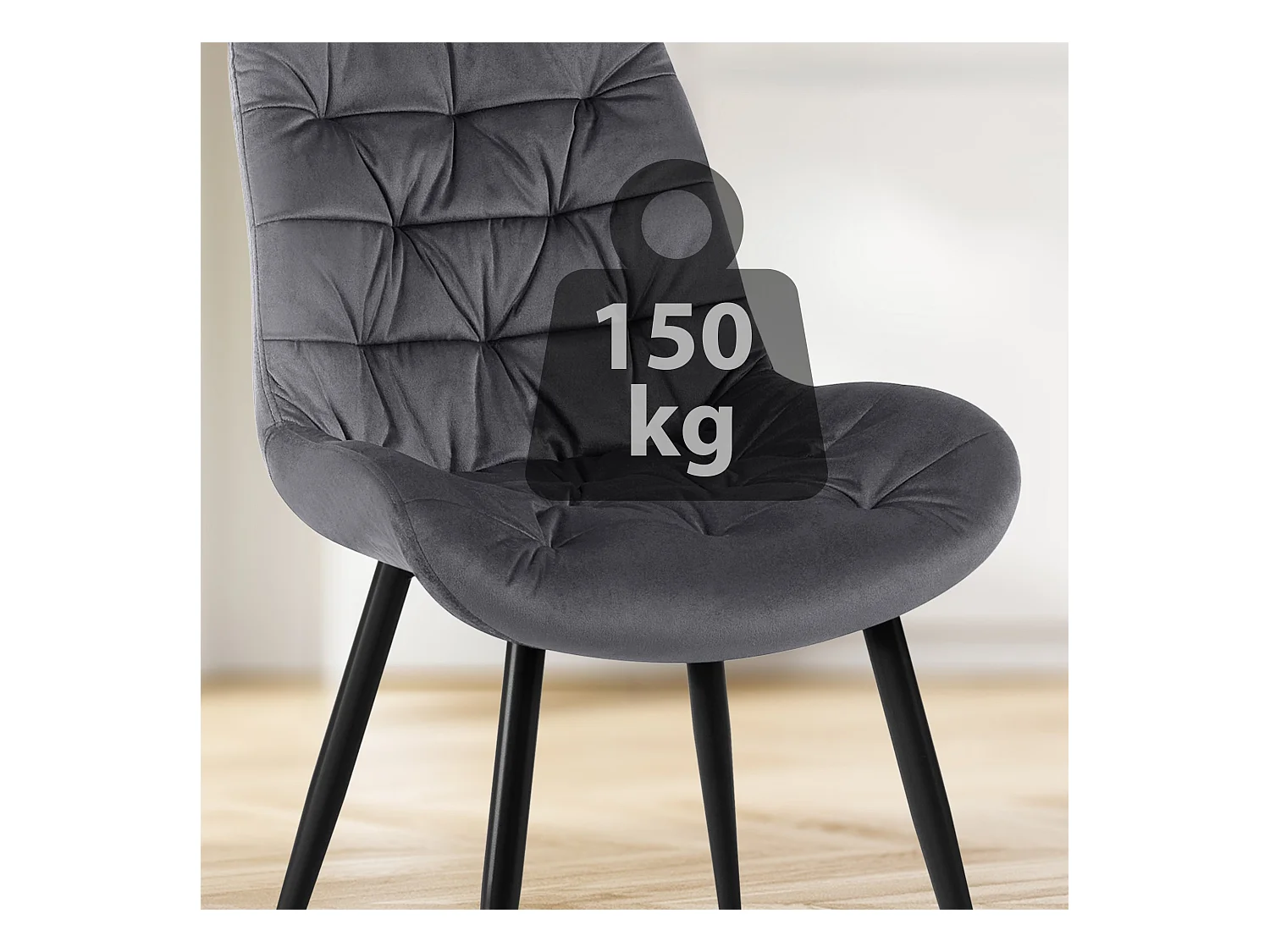 Lot de 2  chaise salle à manger - Velours - Gris foncé - Rossford