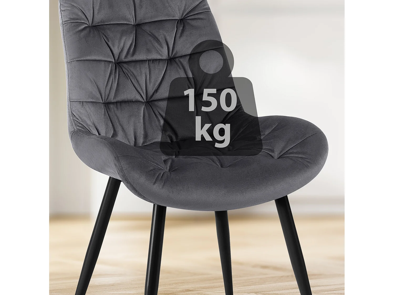 Lot de 2  chaise salle à manger - Velours - Gris foncé - Rossford