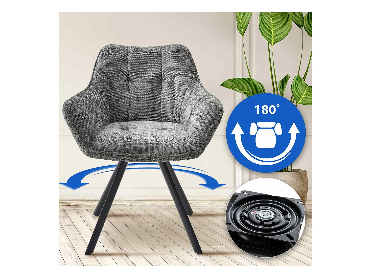 Lot de 2  chaises avec accoudoirs - Tissu - Gris foncé - Scott