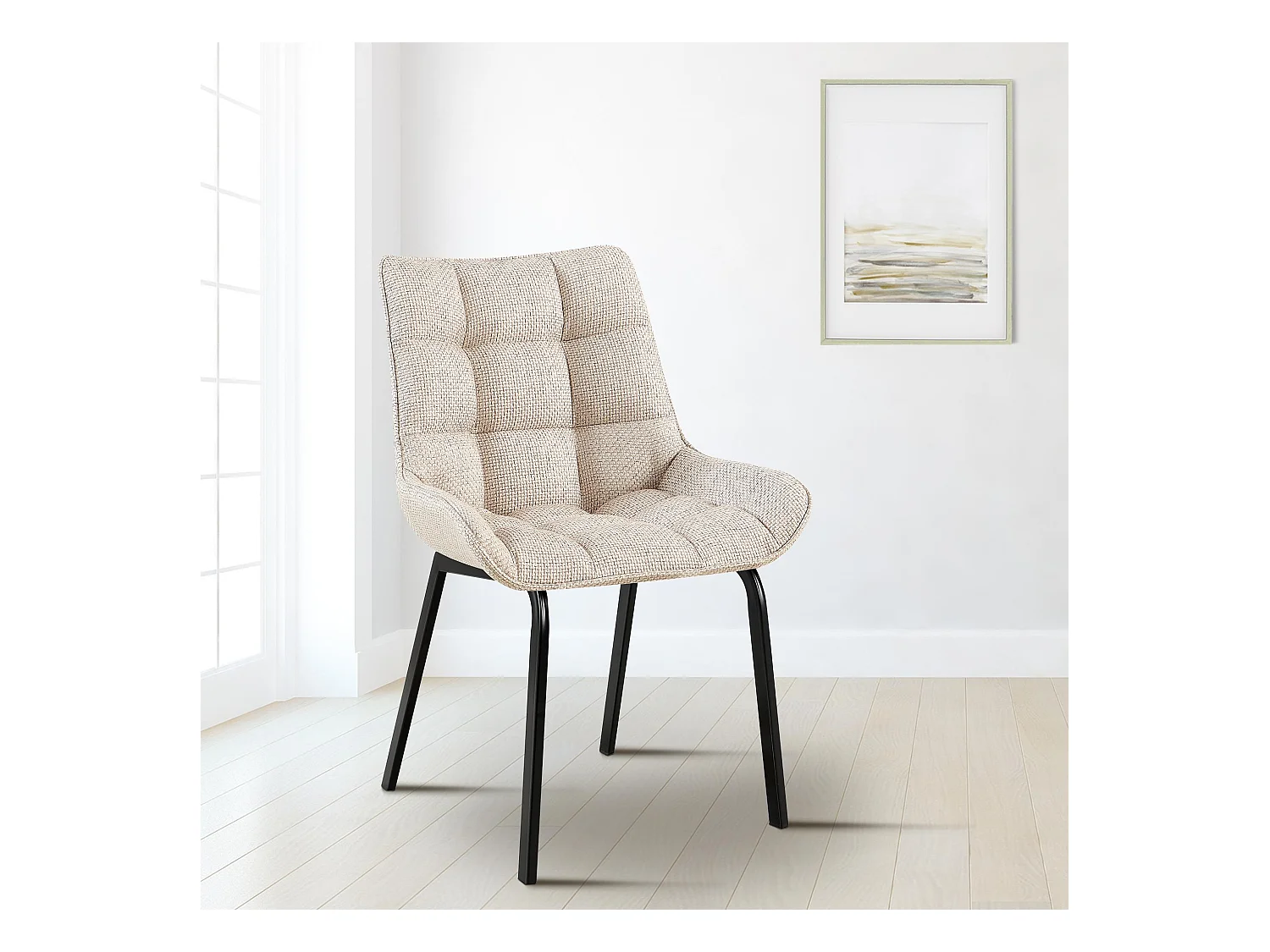 Lot de 2  chaise salle à manger - Tissu - Ivoire - Saranda