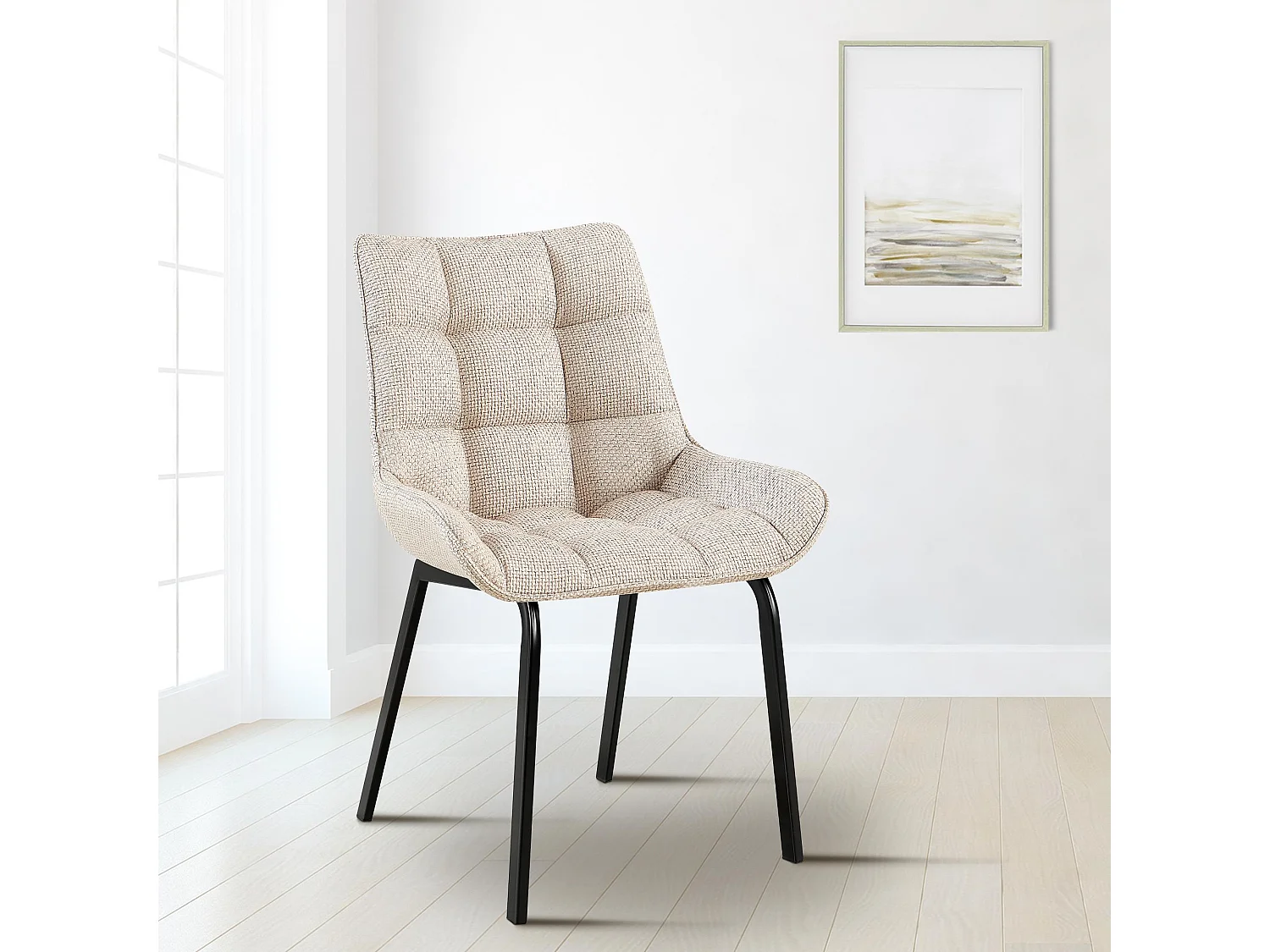 Lot de 2  chaise salle à manger - Tissu - Ivoire - Saranda