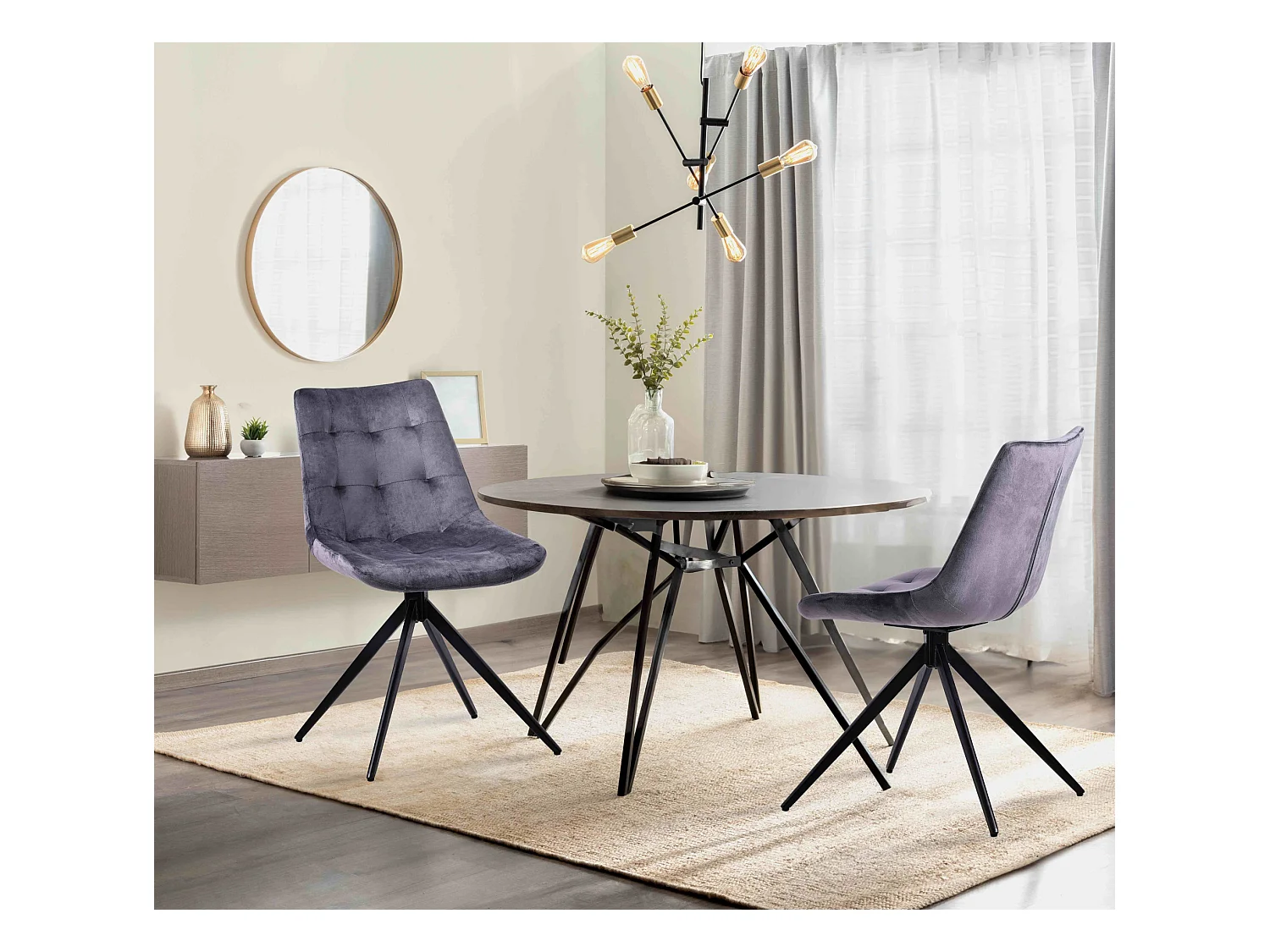 Lot de 2  chaise salle à manger - Velours - Gris foncé - Merna