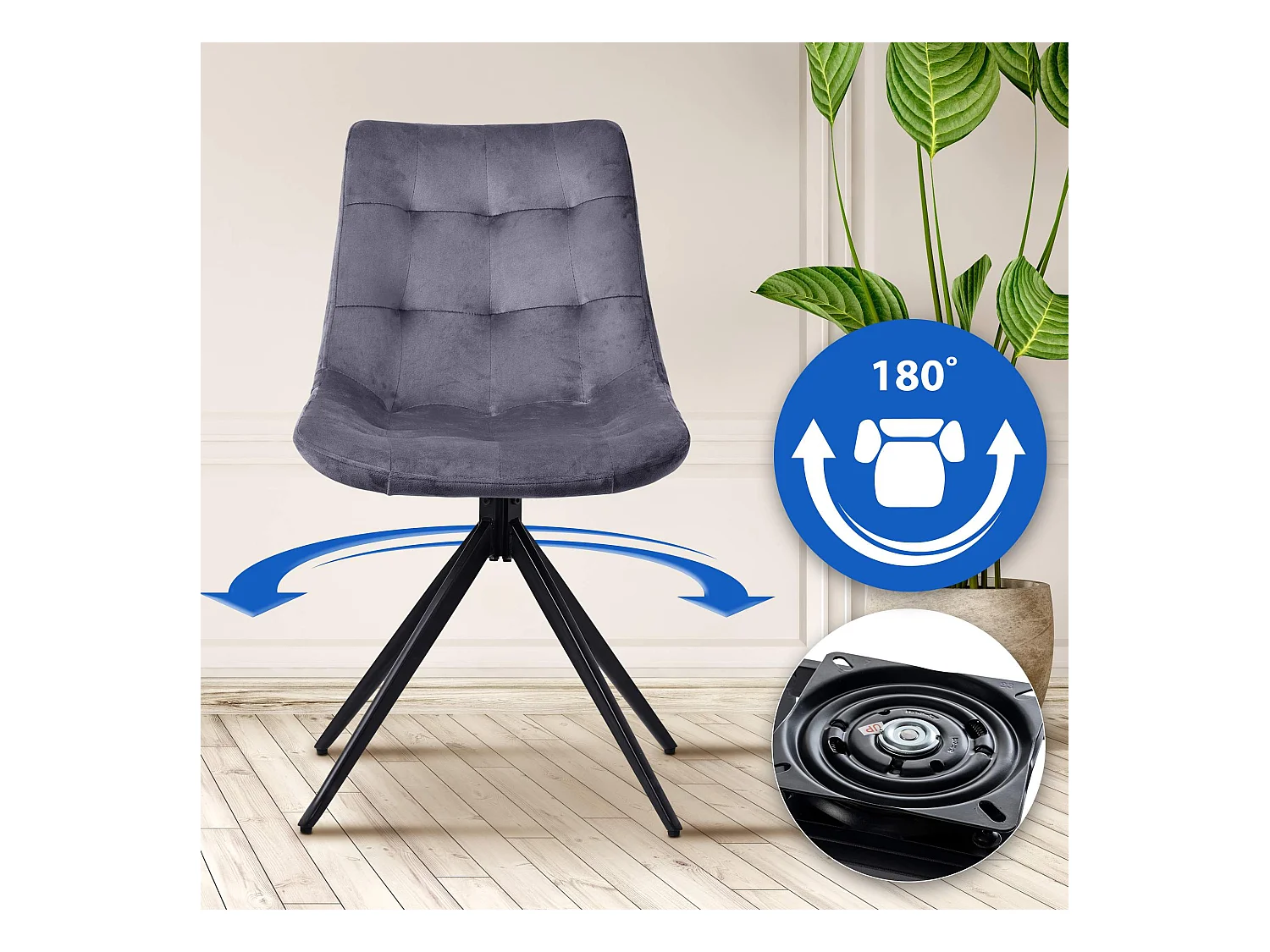 Lot de 2  chaise salle à manger - Velours - Gris foncé - Merna