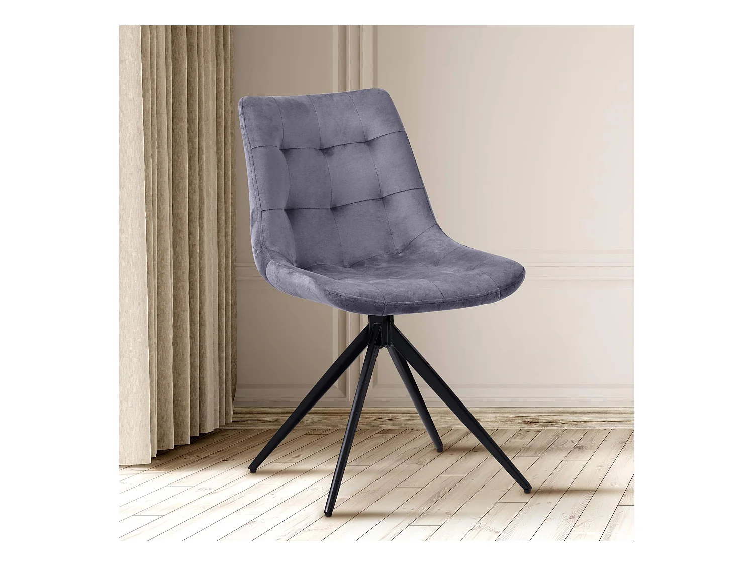 Lot de 2  chaise salle à manger - Velours - Gris foncé - Merna