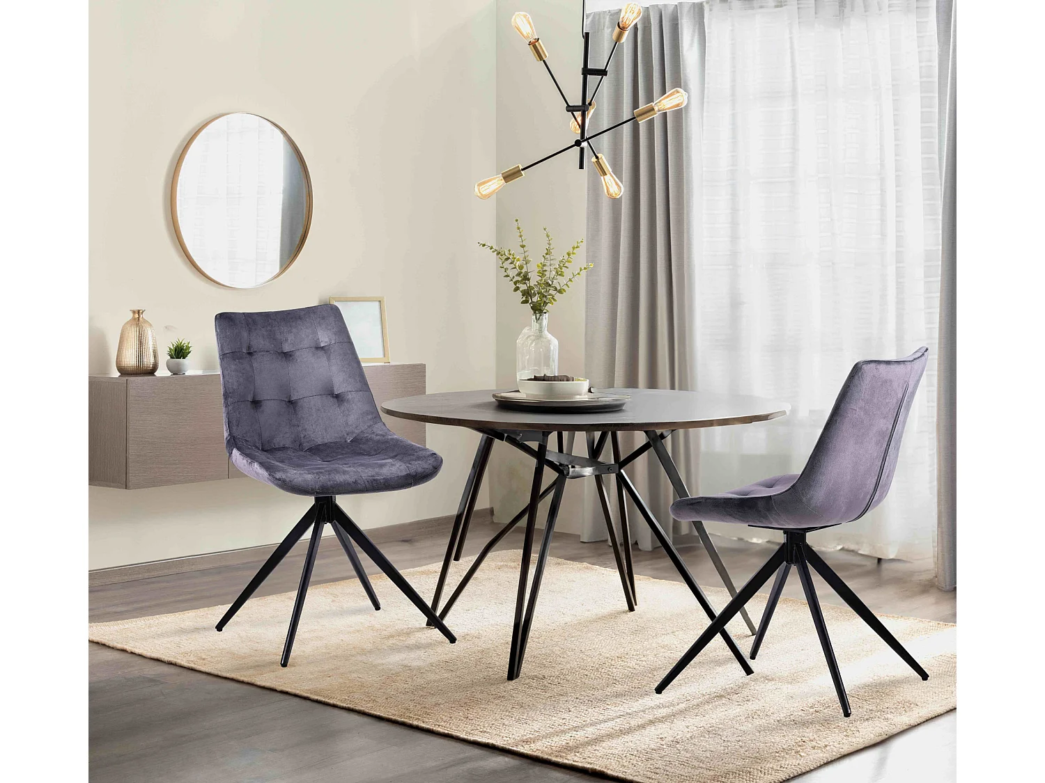 Lot de 2  chaise salle à manger - Velours - Gris foncé - Merna