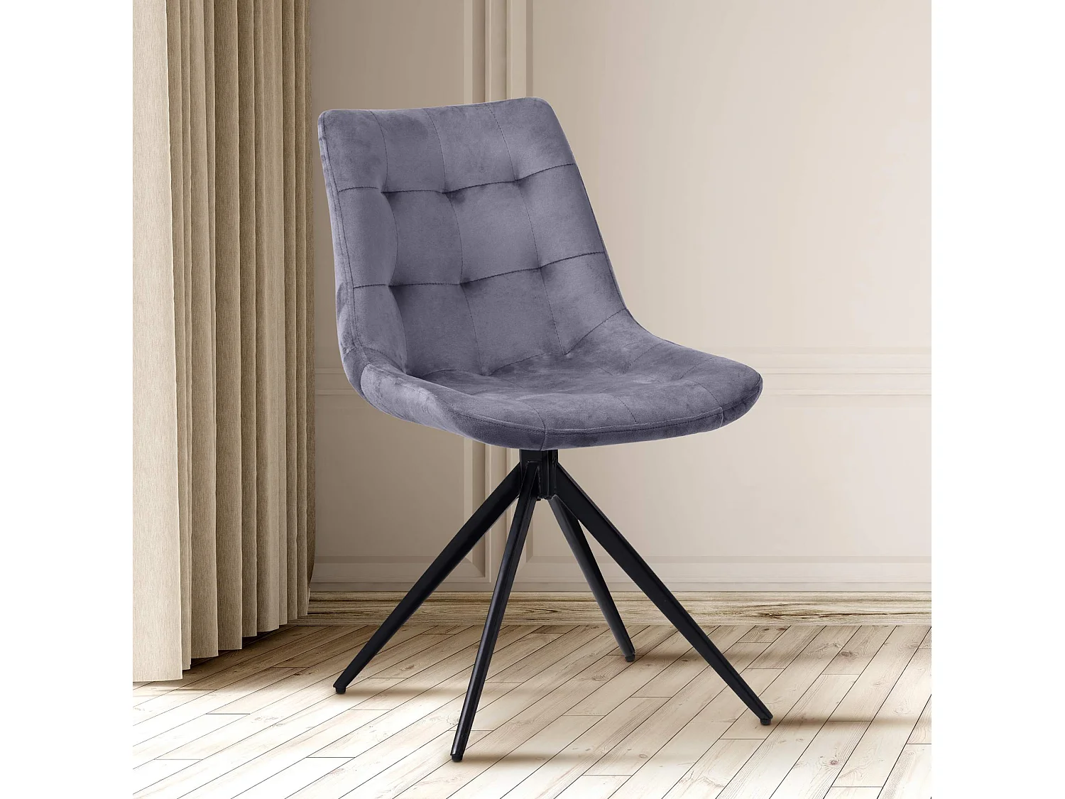 Lot de 2  chaise salle à manger - Velours - Gris foncé - Merna