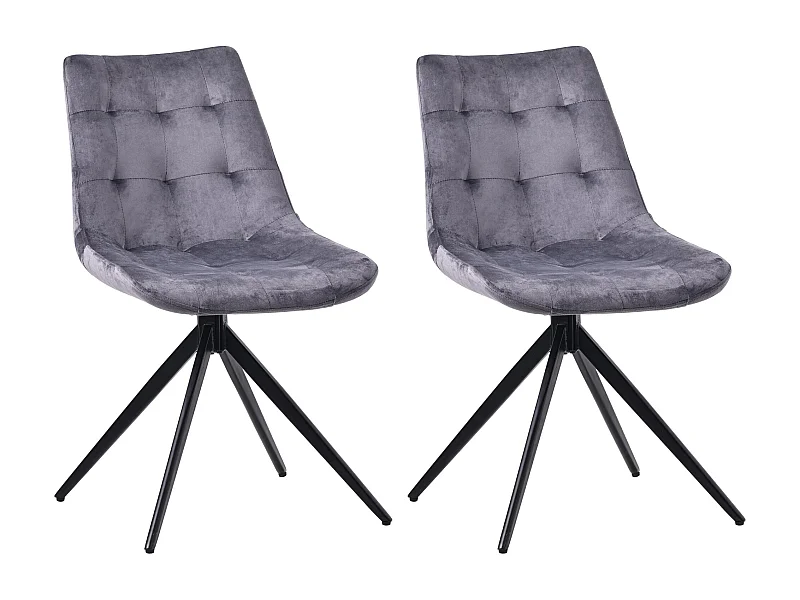 Lot de 2  chaise salle à manger - Velours - Gris foncé - Merna