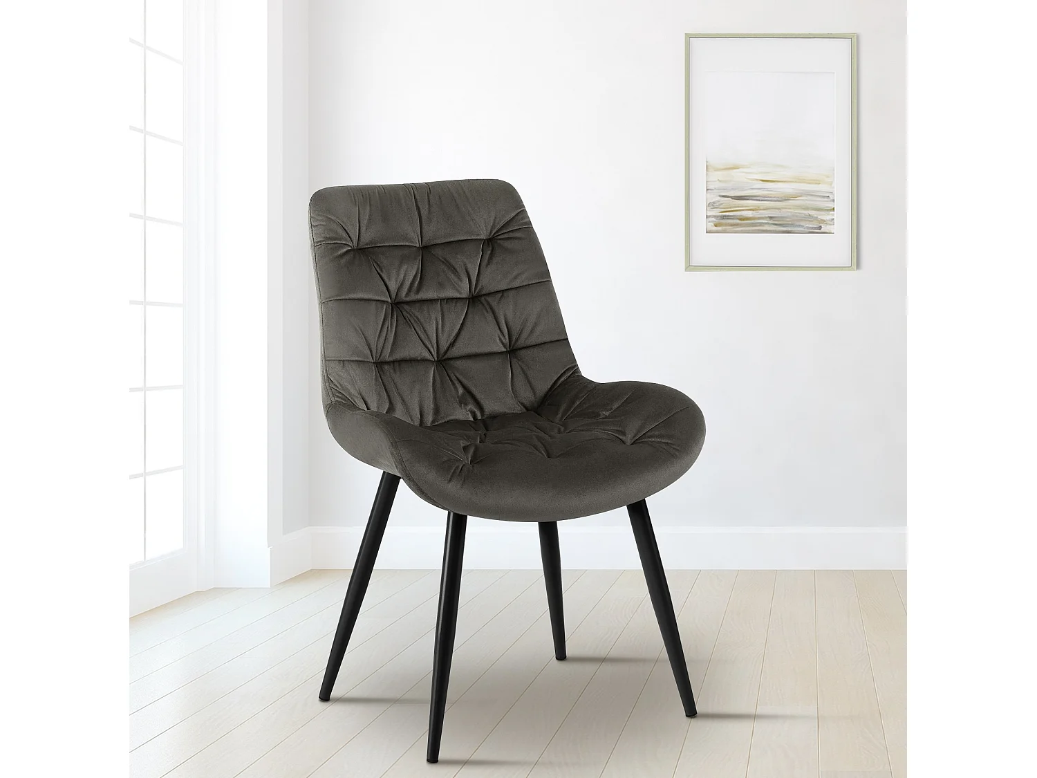 Lot de 2  chaise salle à manger - Velours - Anthracite - Rossford