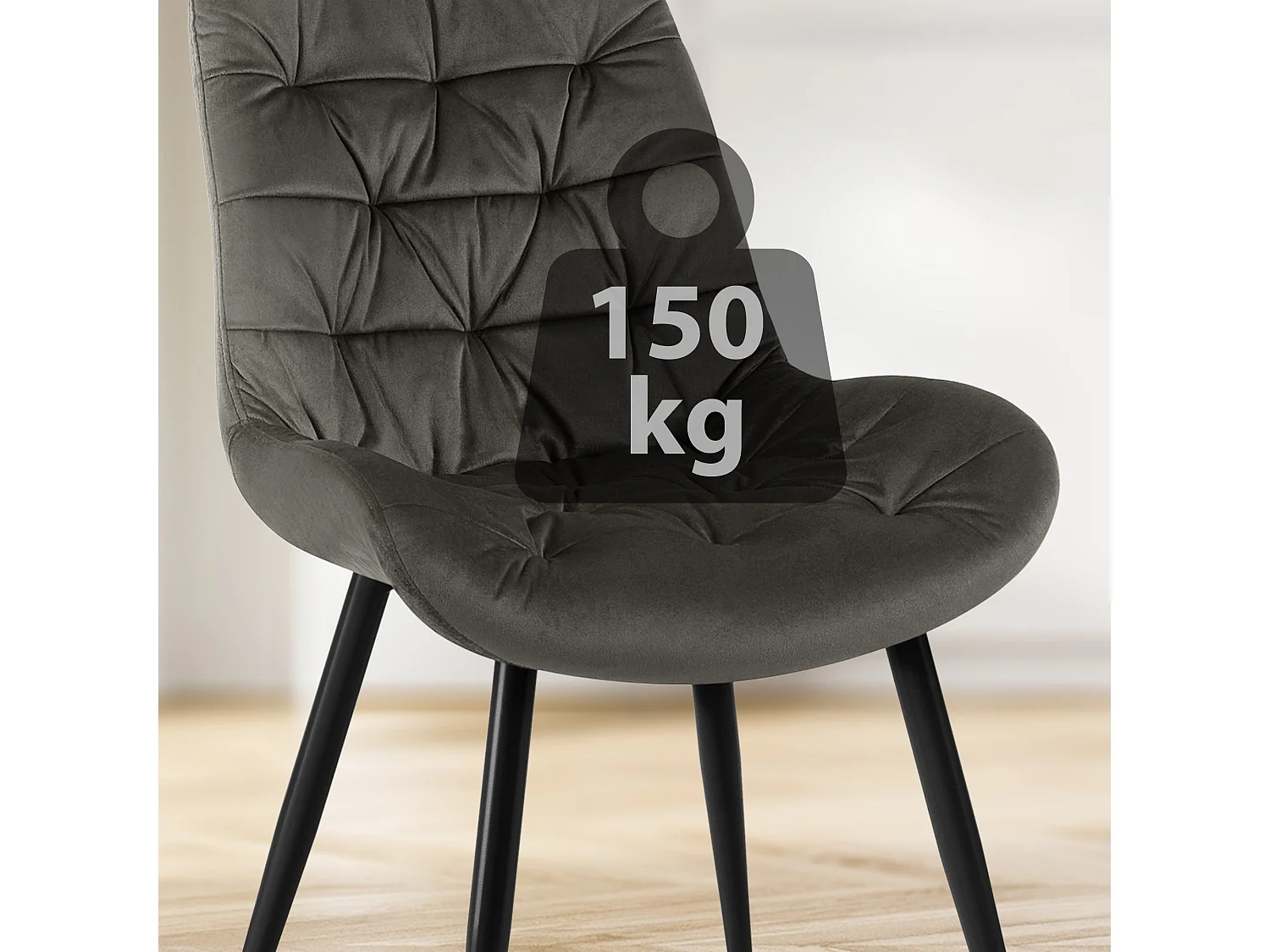 Lot de 2  chaise salle à manger - Velours - Anthracite - Rossford