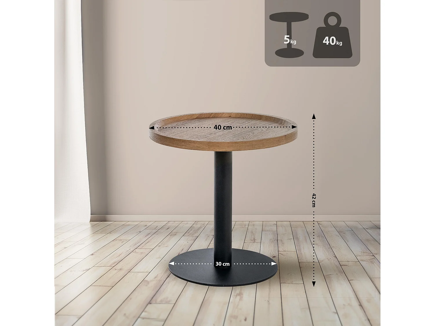 Table d'appoint - rond Ø 40 cm - Bois - Marron - Aspen