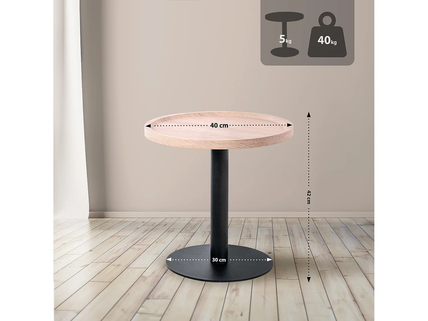 Table d'appoint - rond Ø 40 cm - Bois - Chêne - Aspen