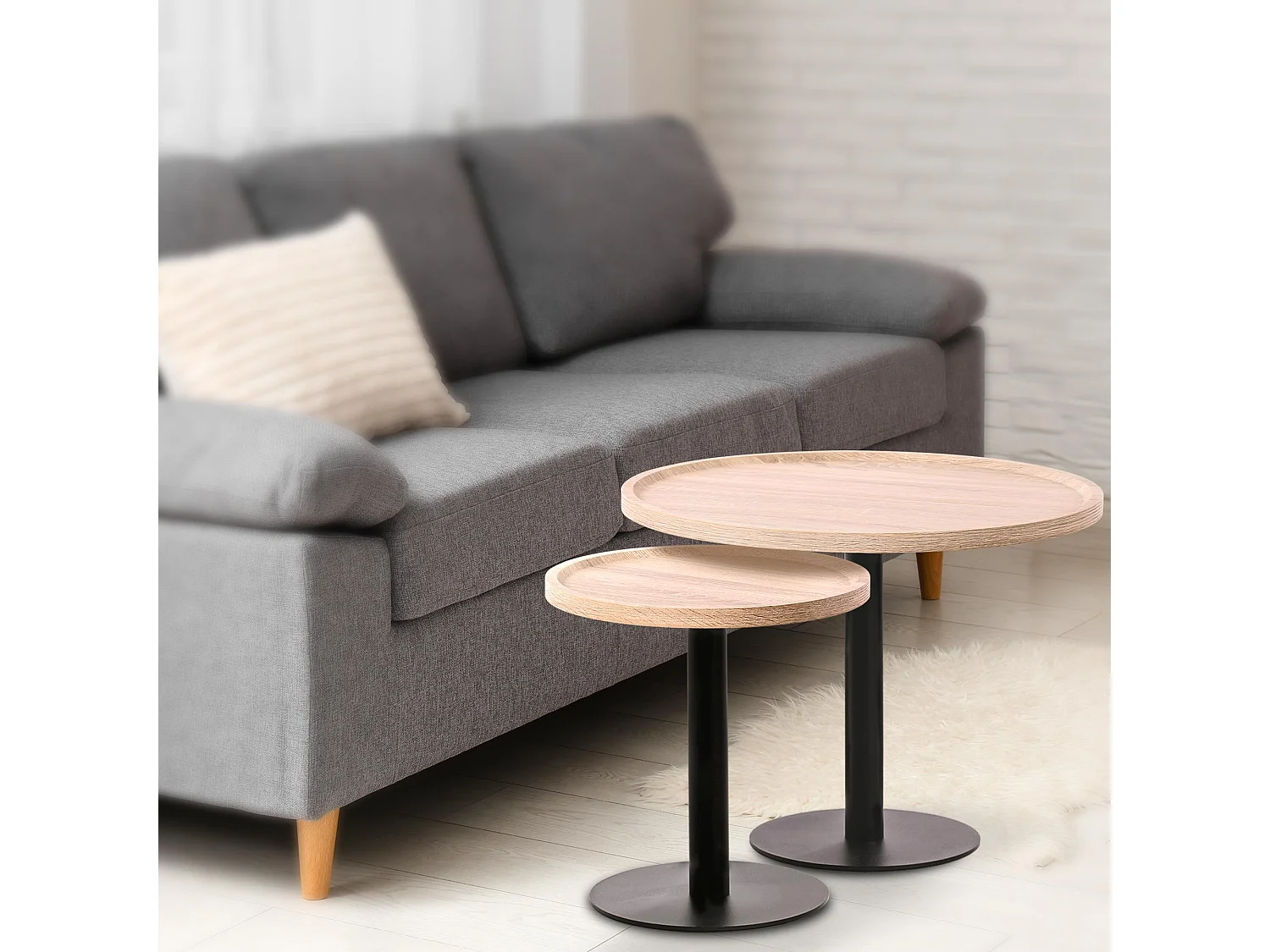 Lot de Kombi  Table d'appoint - rond Ø 40 cm - Bois - Chêne - Aspen