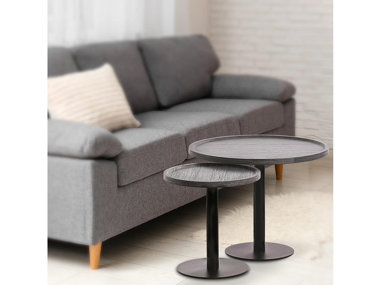 Lot de Kombi  Table d'appoint - rond Ø 40 cm - Bois - Gris - Aspen