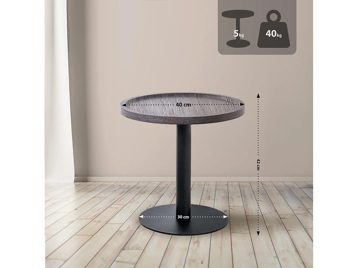 Table d'appoint - rond Ø 40 cm - Bois - Gris - Aspen