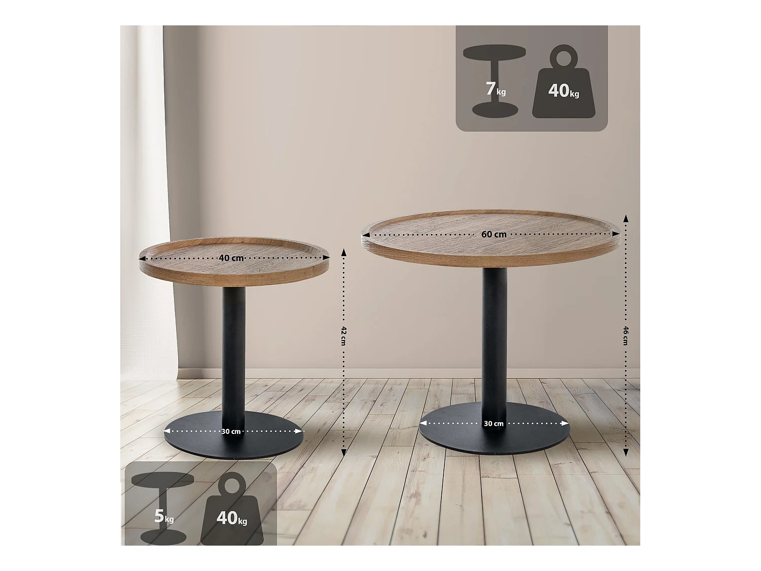 Lot de Kombi  Table d'appoint - rond Ø 40 cm - Bois - Marron - Aspen