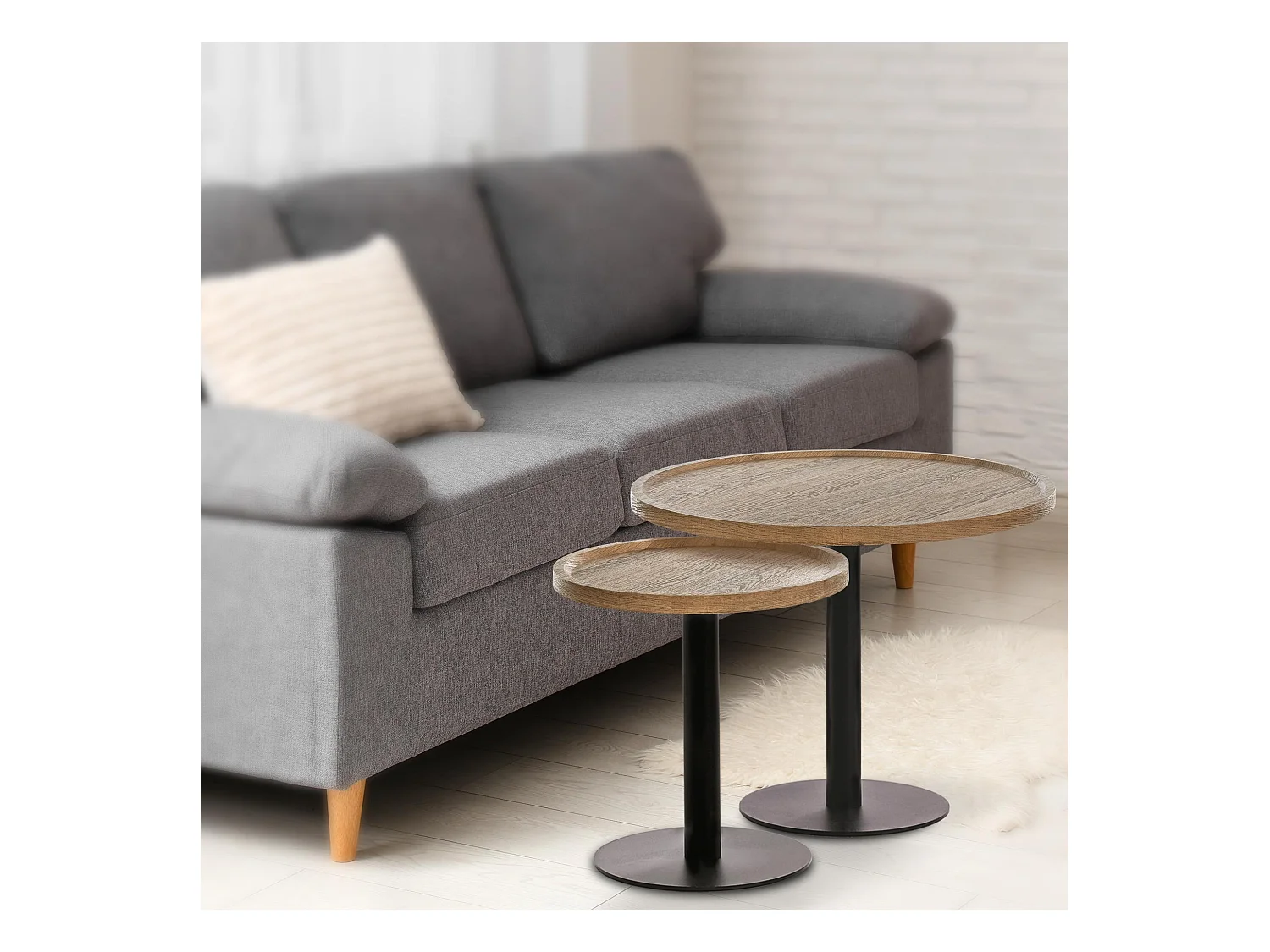 Lot de Kombi  Table d'appoint - rond Ø 40 cm - Bois - Marron - Aspen