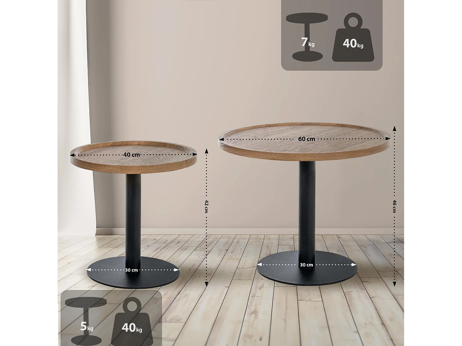 Lot de Kombi  Table d'appoint - rond Ø 60 cm - Bois - Marron - Aspen