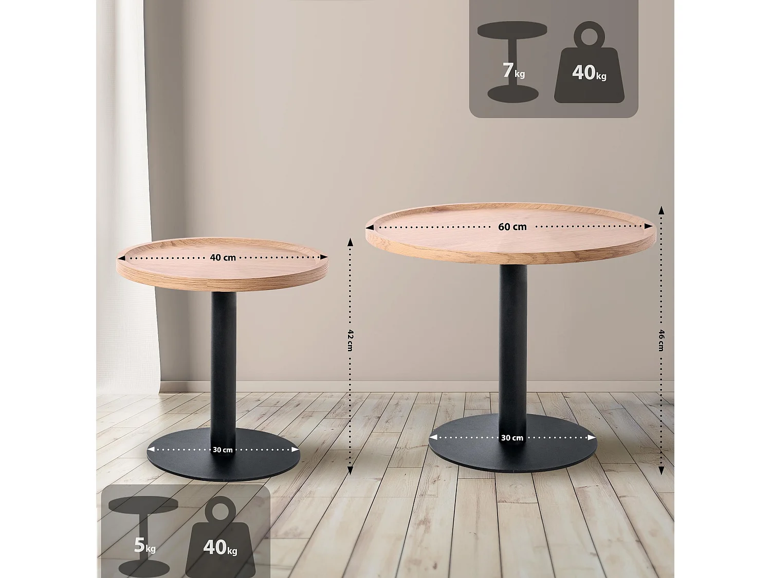 Lot de Kombi  Table d'appoint - rond Ø 40 cm - Bois - Nature - Aspen