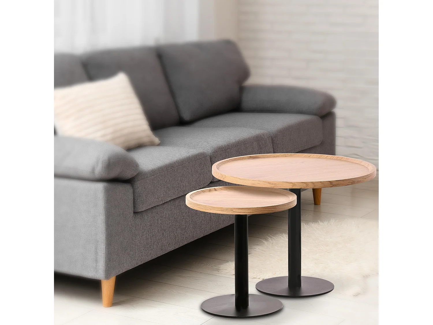 Lot de Kombi  Table d'appoint - rond Ø 40 cm - Bois - Nature - Aspen