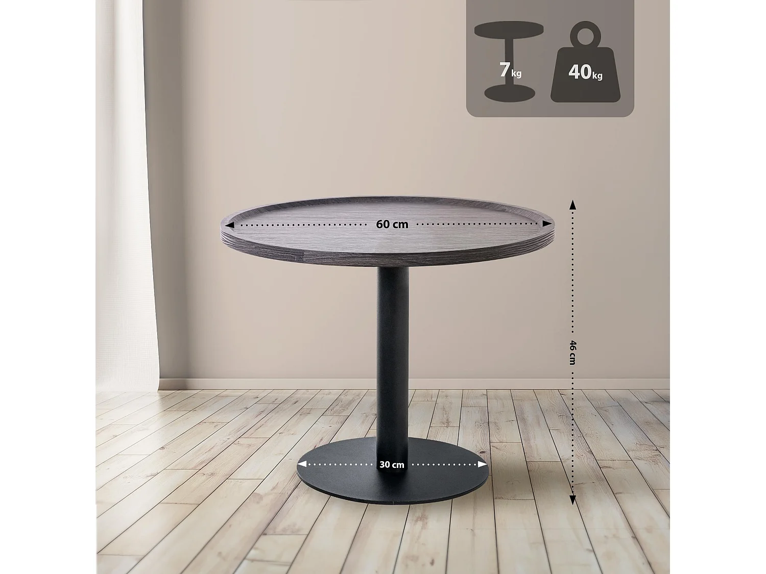 Table d'appoint - rond Ø 60 cm - Bois - Gris - Aspen