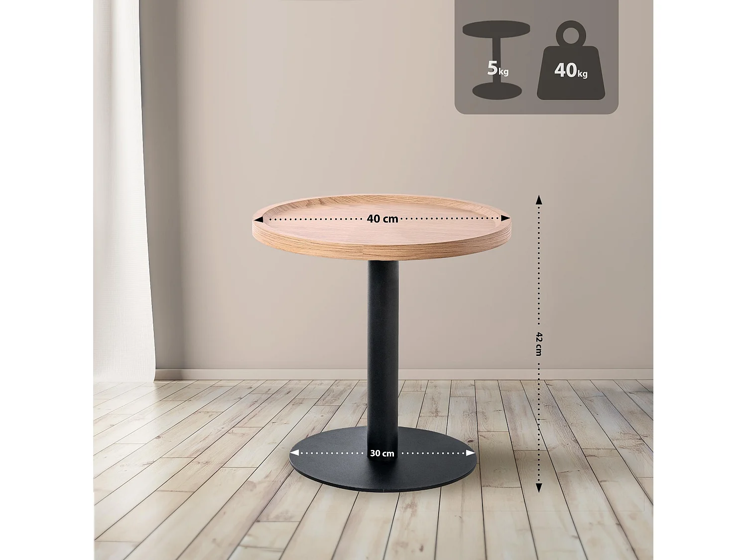 Table d'appoint - rond Ø 40 cm - Bois - Nature - Aspen