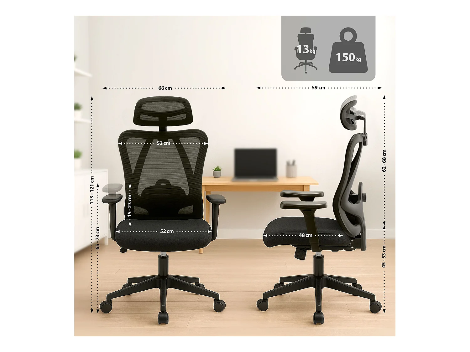 Chaise de bureau - Tissu & Chrome - Noir - Elisha