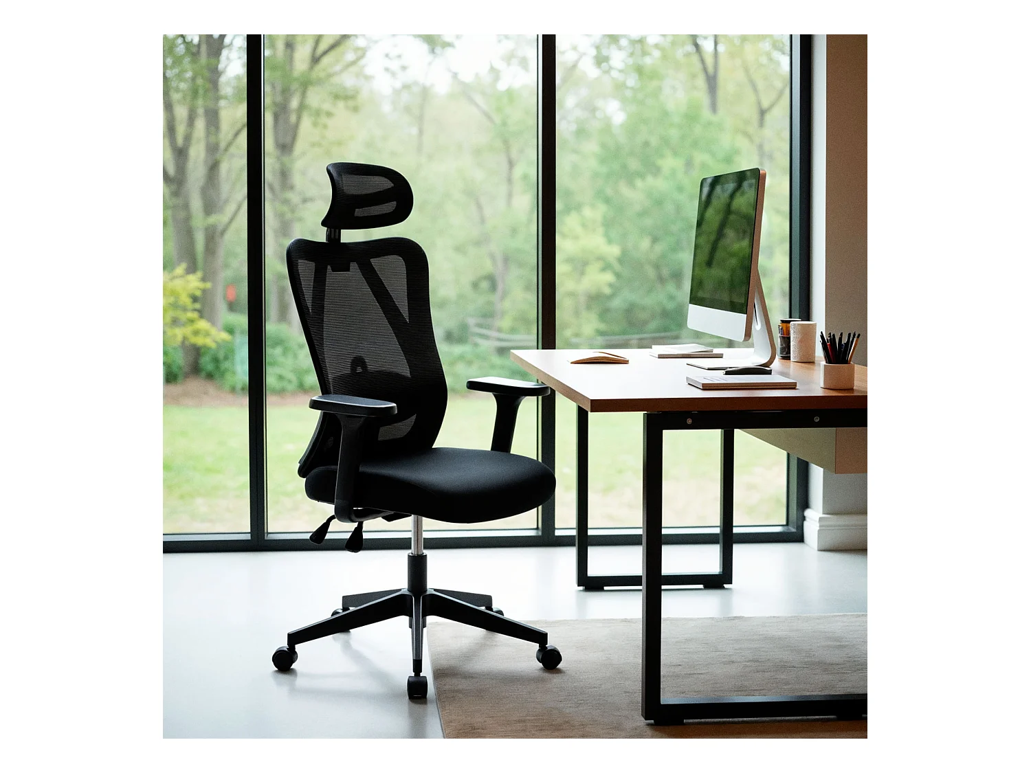 Chaise de bureau - Tissu & Chrome - Noir - Elisha