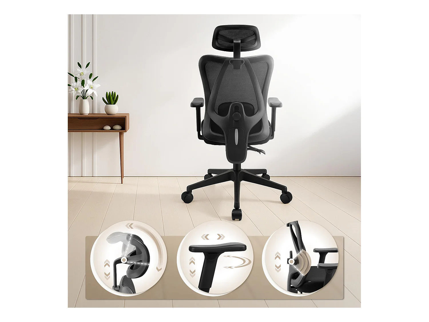 Chaise de bureau - Tissu & Chrome - Noir - Elisha