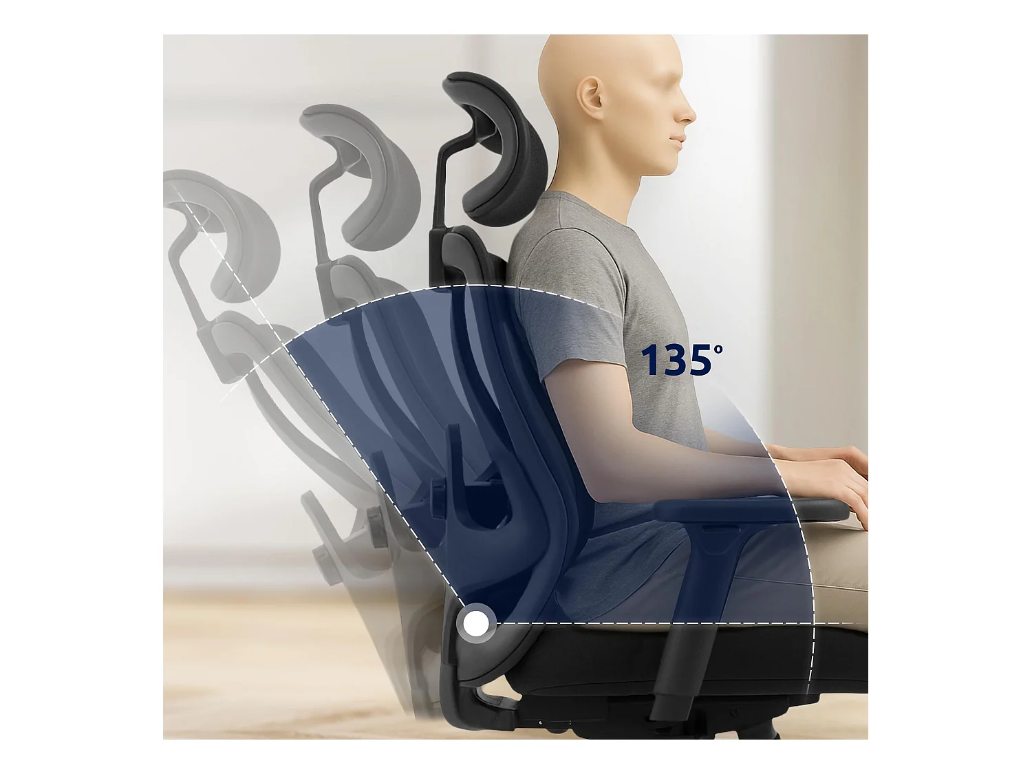 Chaise de bureau - Tissu & Chrome - Noir - Elisha