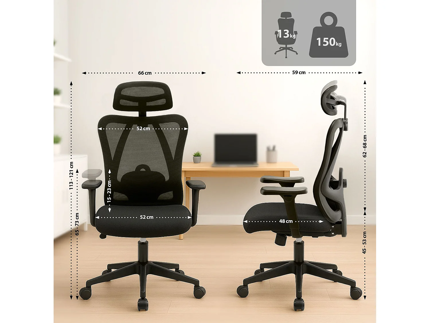 Chaise de bureau - Tissu & Chrome - Noir - Elisha