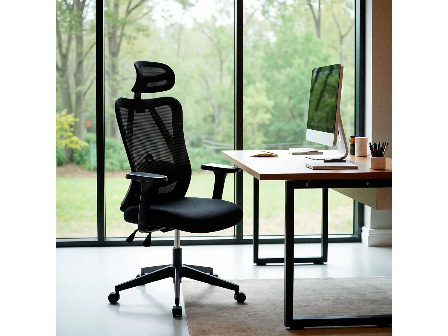 Chaise de bureau - Tissu & Chrome - Noir - Elisha