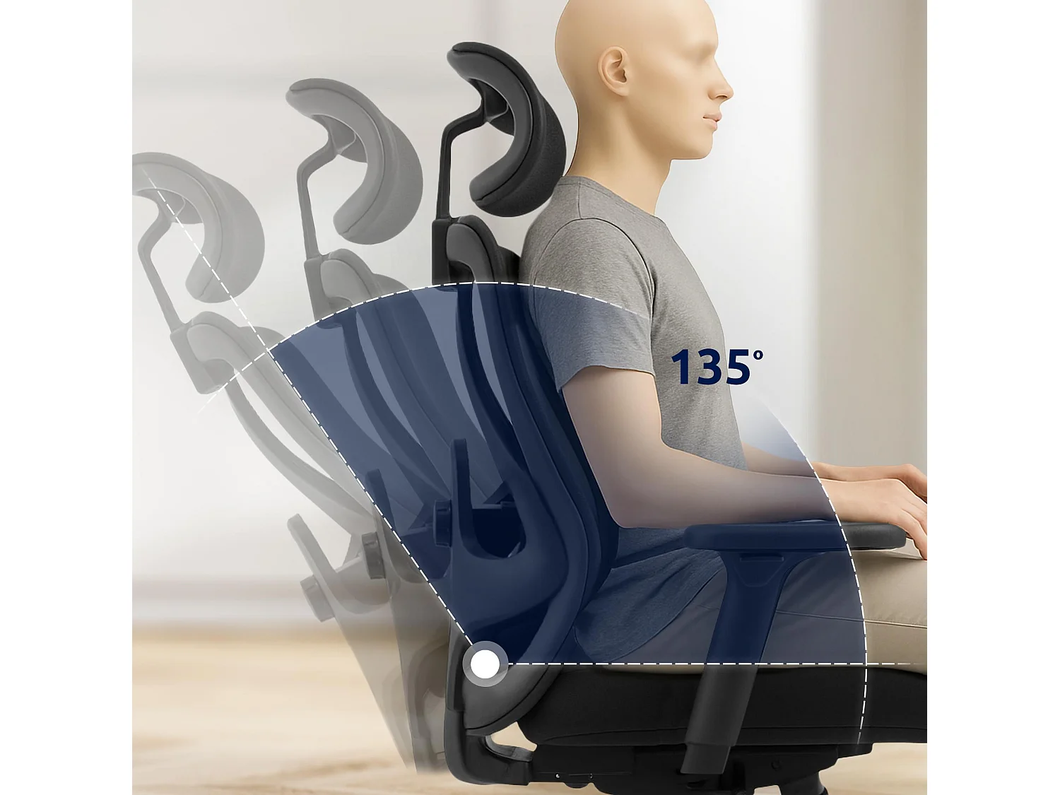 Chaise de bureau - Tissu & Chrome - Noir - Elisha