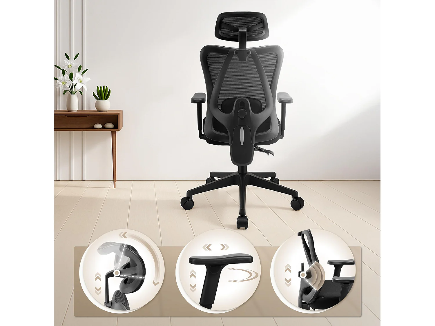 Chaise de bureau - Tissu - Noir - Elisha