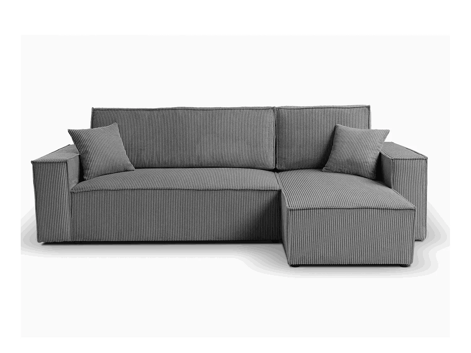 Canapé d'angle LISA convertible réversible coffre velours côtelé gris