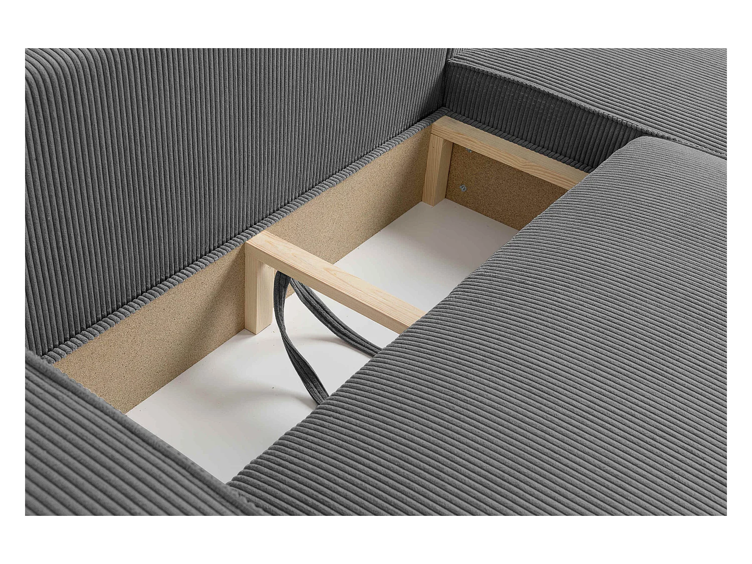 Canapé d'angle LISA convertible réversible coffre velours côtelé gris